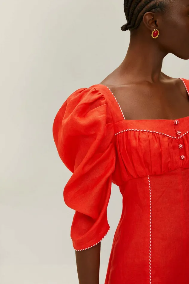 Red Puff Sleeve Romper Women FARM Rio Rompers Red Puff Sleeve Romper Women FARM Rio Rompers