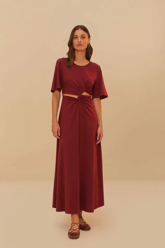 Red Short Sleeve CutOut Midi Dress Women FARM Rio Midi Dresses