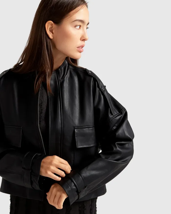 Reload Draped Leather Look Jacket 8211 Black Coats and Jackets Belle and Bloom Women