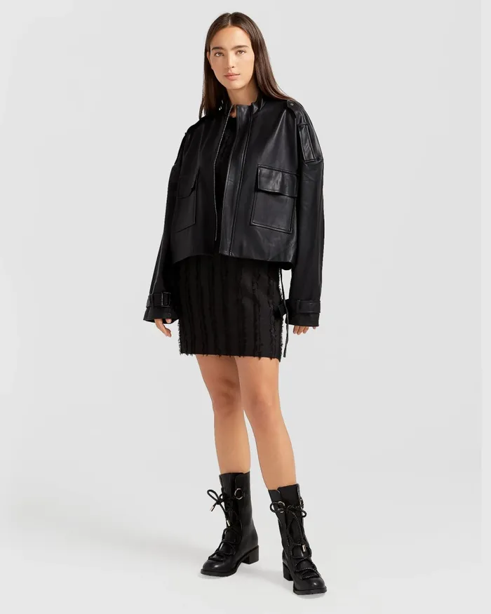 Reload Draped Leather Look Jacket 8211 Black Coats and Jackets Belle and Bloom Women