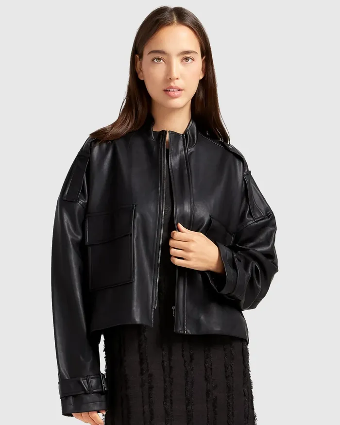 Reload Draped Leather Look Jacket 8211 Black Coats and Jackets Belle and Bloom Women