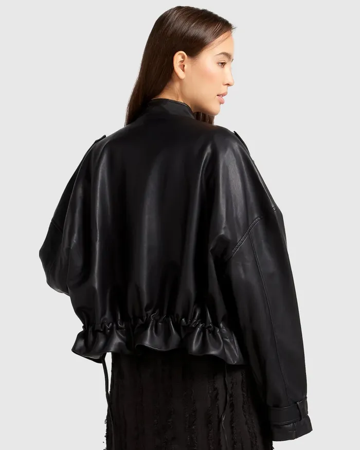 Reload Draped Leather Look Jacket 8211 Black Coats and Jackets Belle and Bloom Women