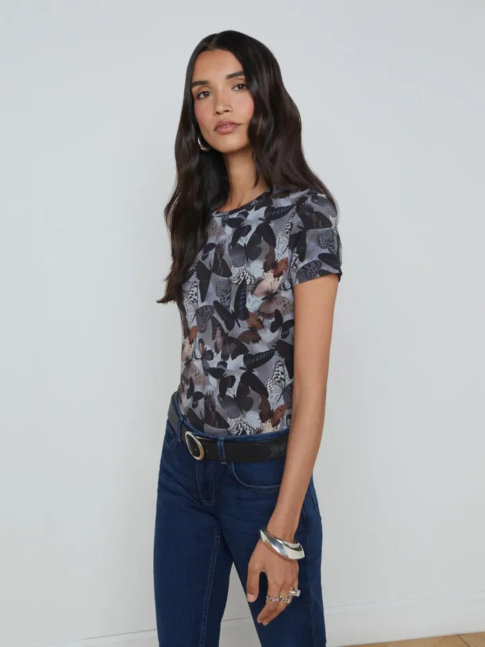 Ressi Fitted Tee Multi Dark Butterfly Women L039Agence Tees Ressi Fitted Tee Multi Dark Butterfly Women L039Agence Tees