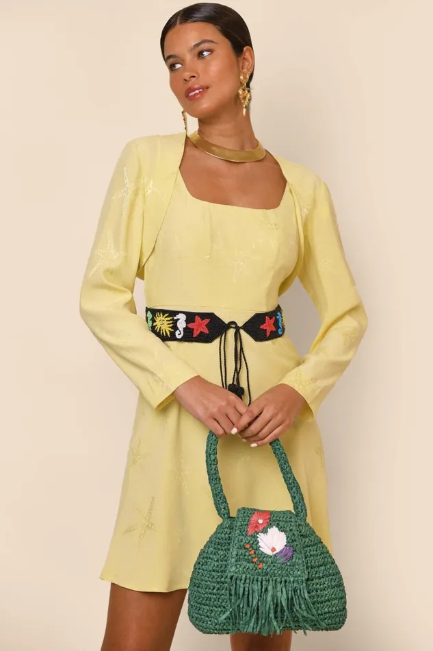 Ronan Starfish Jacquard Lemon Women RIXO Dresses Ronan Starfish Jacquard Lemon Women RIXO Dresses