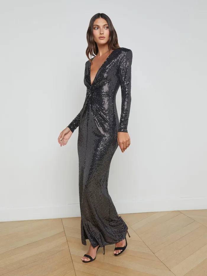 Rosetta Sequin TwistFront Dress Blacksilver Women L039Agence Dresses and Jumpsuits Rosetta Sequin TwistFront Dress Blacksilver Women L039Agence Dresses and Jumpsuits