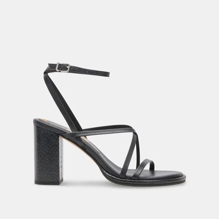 Sandals Women Dolce Vita Barly Heels Black Leather