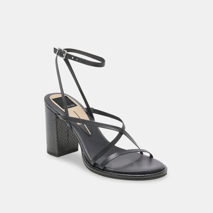 Sandals Women Dolce Vita Barly Heels Black Leather