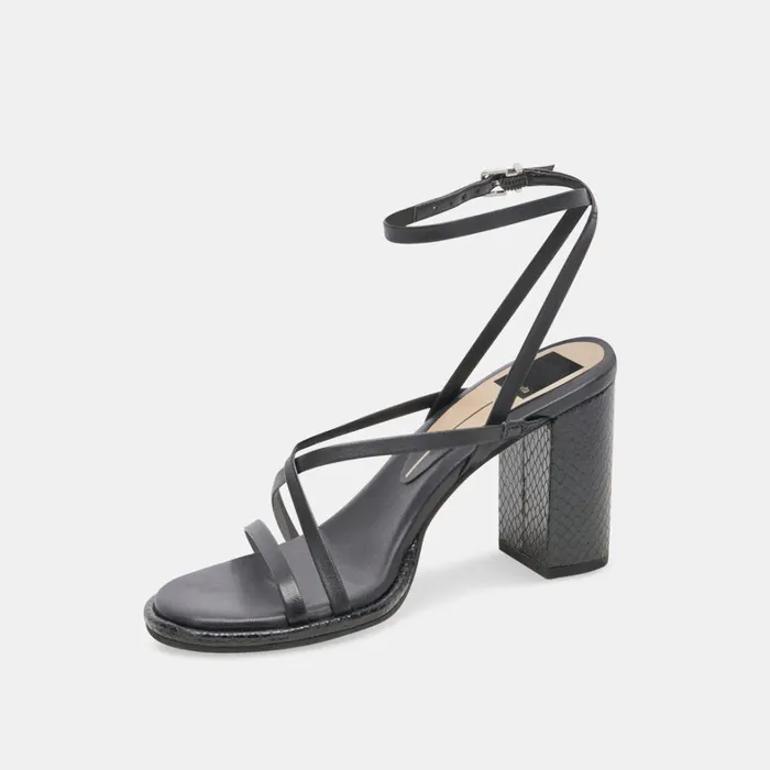 Sandals Women Dolce Vita Barly Heels Black Leather