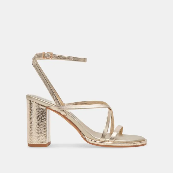 Sandals Women Dolce Vita Barly Heels Light Gold Metallic Leather