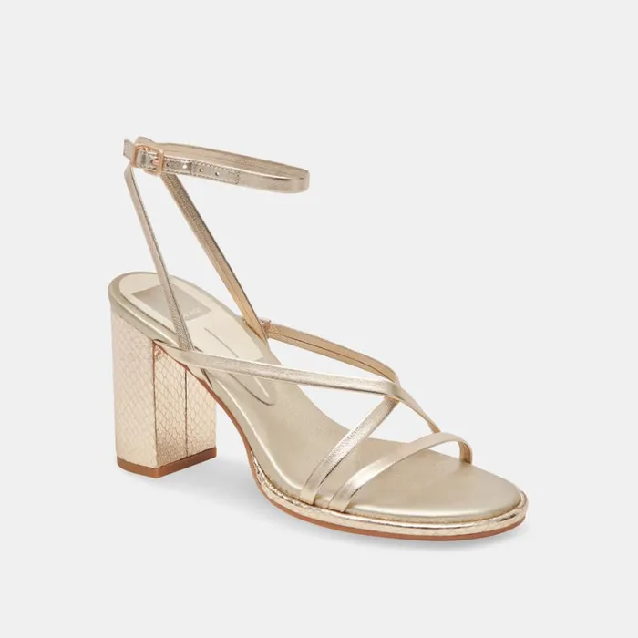 Sandals Women Dolce Vita Barly Heels Light Gold Metallic Leather