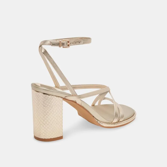 Sandals Women Dolce Vita Barly Heels Light Gold Metallic Leather