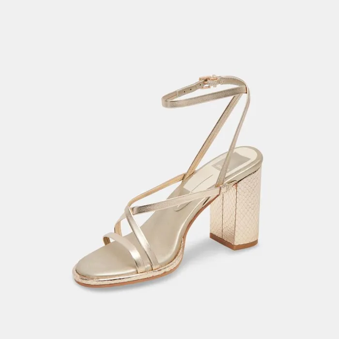 Sandals Women Dolce Vita Barly Heels Light Gold Metallic Leather