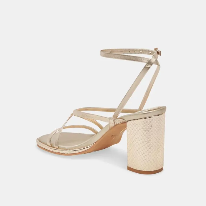 Sandals Women Dolce Vita Barly Heels Light Gold Metallic Leather