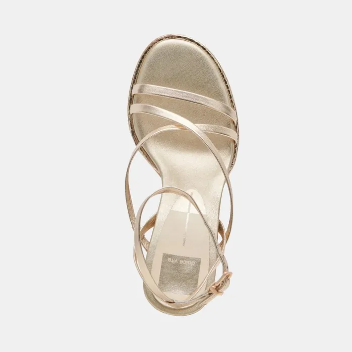 Sandals Women Dolce Vita Barly Heels Light Gold Metallic Leather