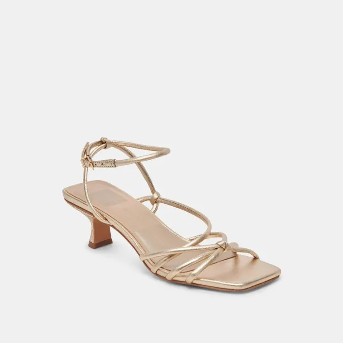 Sandals Women Dolce Vita Bev Heels Gold Metallic Leather