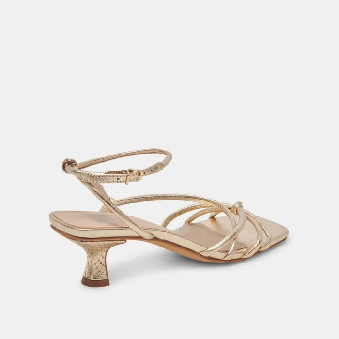 Sandals Women Dolce Vita Bev Heels Gold Metallic Leather