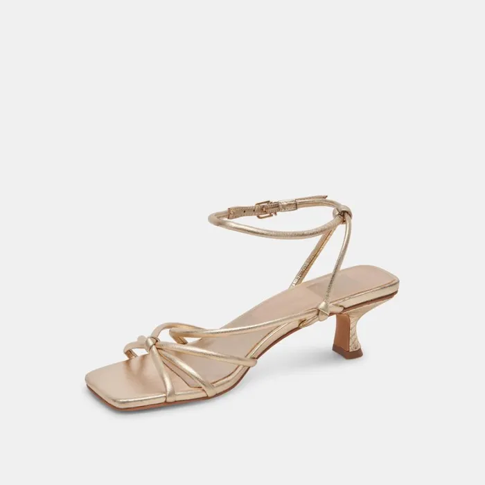 Sandals Women Dolce Vita Bev Heels Gold Metallic Leather