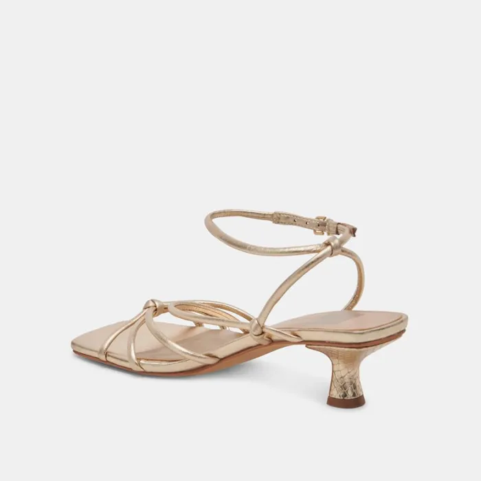 Sandals Women Dolce Vita Bev Heels Gold Metallic Leather