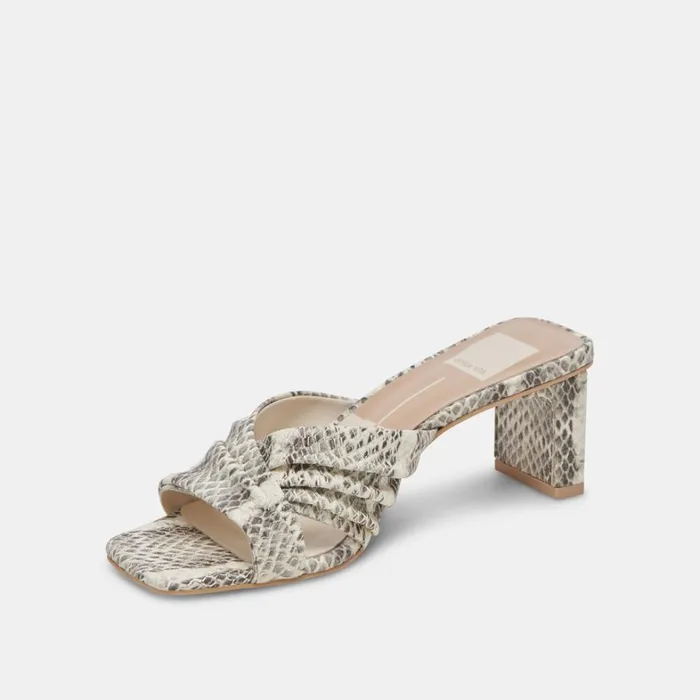 Sandals Women Dolce Vita Carlan Heels Grey White Embossed Snake