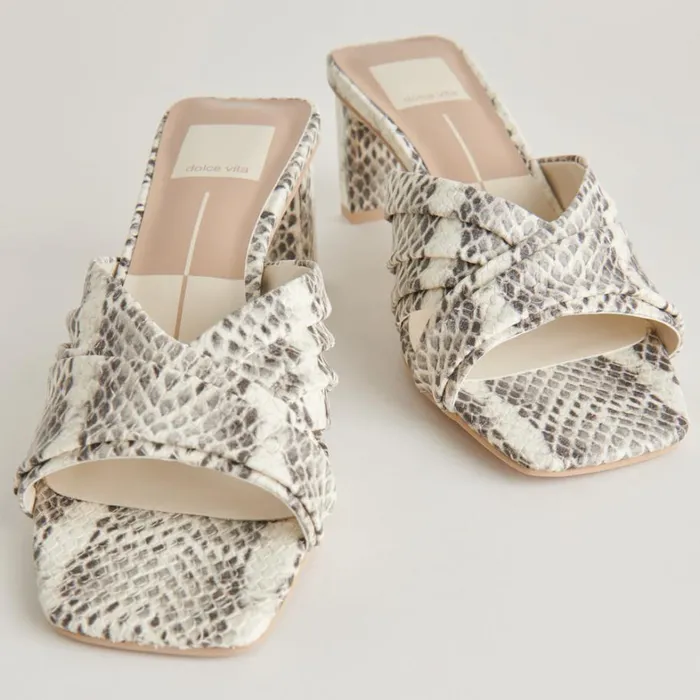 Sandals Women Dolce Vita Carlan Heels Grey White Embossed Snake