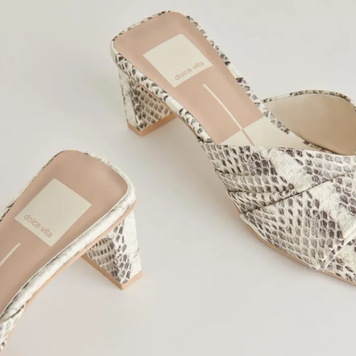 Sandals Women Dolce Vita Carlan Heels Grey White Embossed Snake