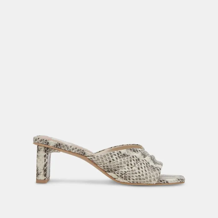 Sandals Women Dolce Vita Carlan Heels Grey White Embossed Snake