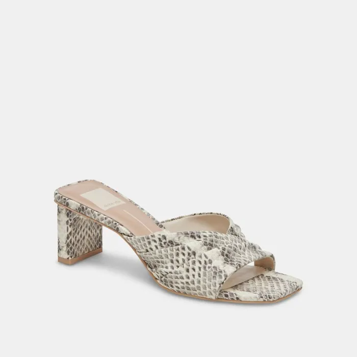 Sandals Women Dolce Vita Carlan Heels Grey White Embossed Snake