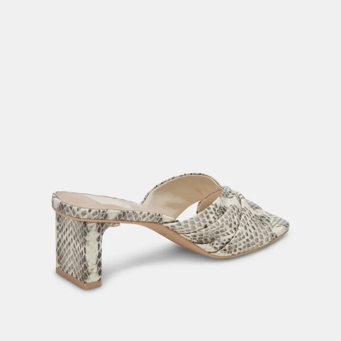 Sandals Women Dolce Vita Carlan Heels Grey White Embossed Snake