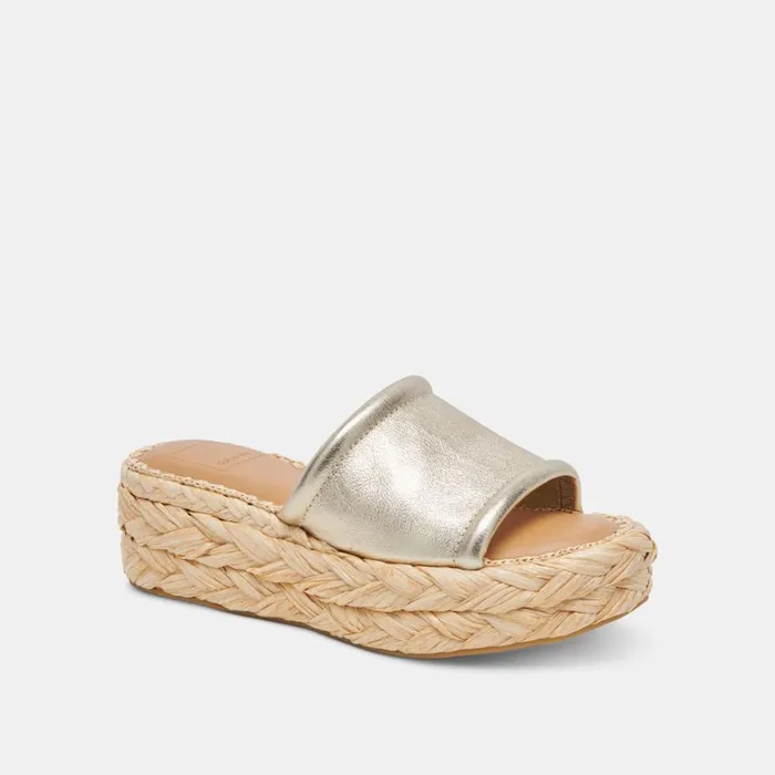 Sandals Women Dolce Vita Chavi Wide Sandals Light Gold Metallic Leather