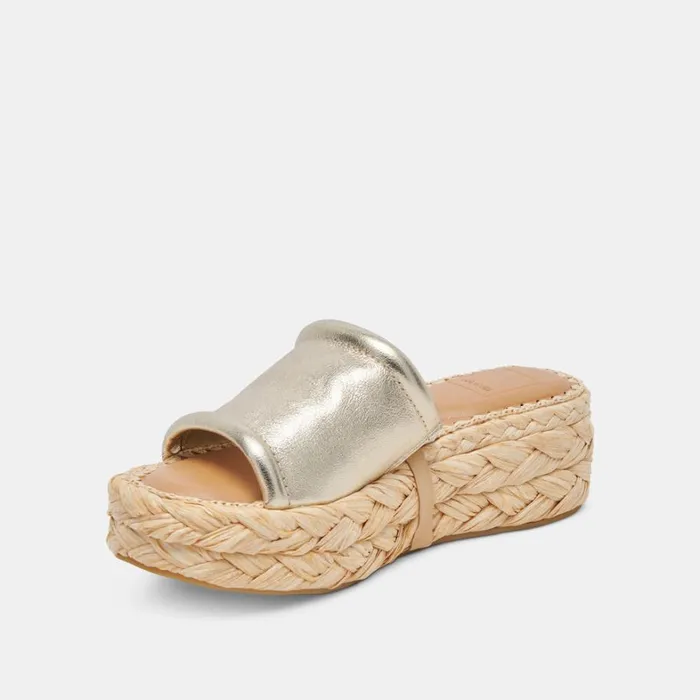 Sandals Women Dolce Vita Chavi Wide Sandals Light Gold Metallic Leather