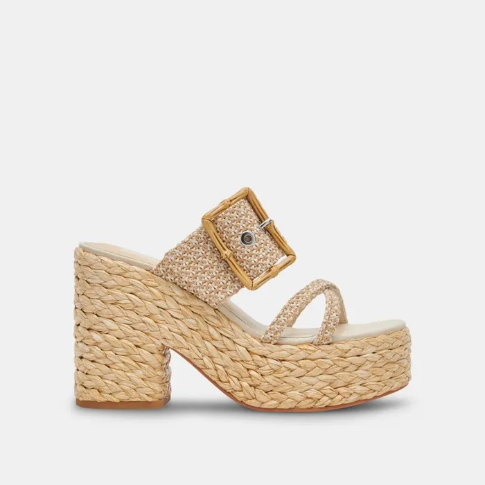 Sandals Women Dolce Vita Edwina Heels White Natural Raffia