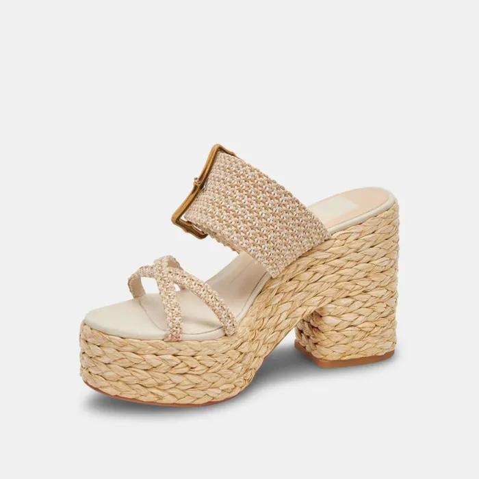 Sandals Women Dolce Vita Edwina Heels White Natural Raffia