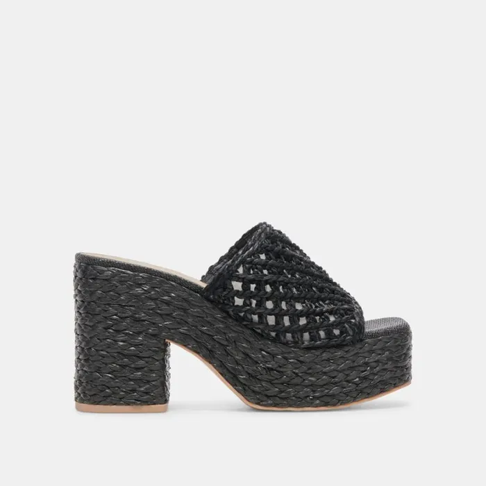 Sandals Women Dolce Vita Lisha Heels Onyx Raffia