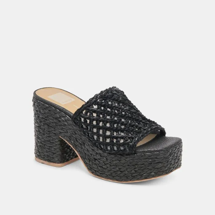 Sandals Women Dolce Vita Lisha Heels Onyx Raffia