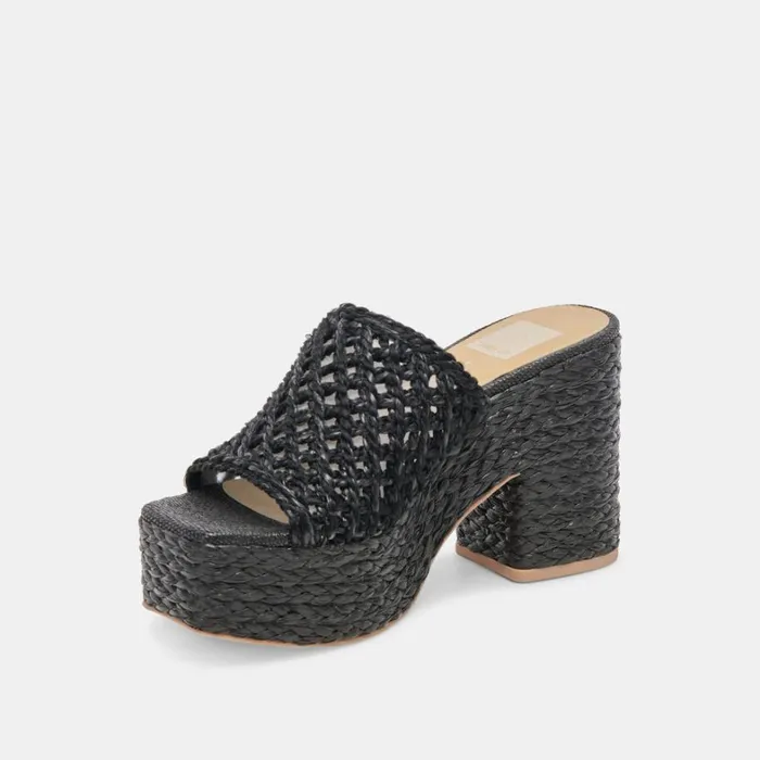 Sandals Women Dolce Vita Lisha Heels Onyx Raffia