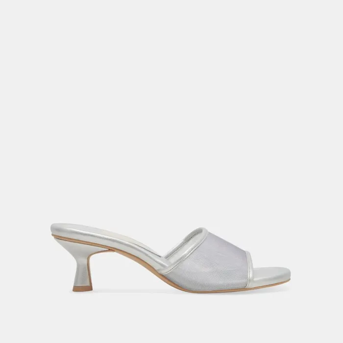 Sandals Women Dolce Vita Meeza Heels Silver Mesh