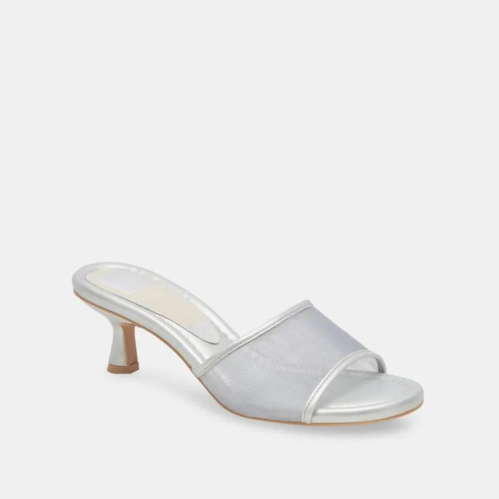Sandals Women Dolce Vita Meeza Heels Silver Mesh