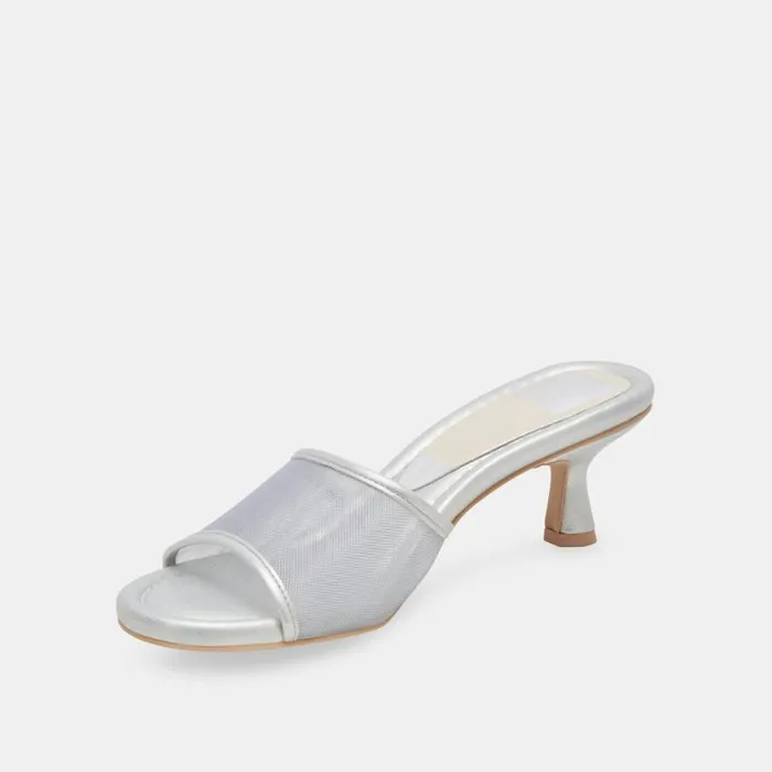 Sandals Women Dolce Vita Meeza Heels Silver Mesh