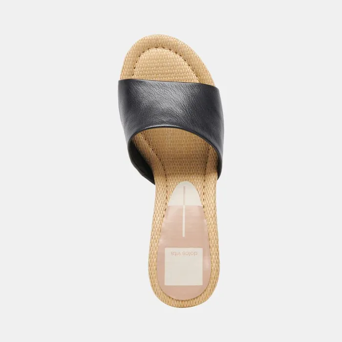 Sandals Women Dolce Vita Minny Raffia Heels Black Leather