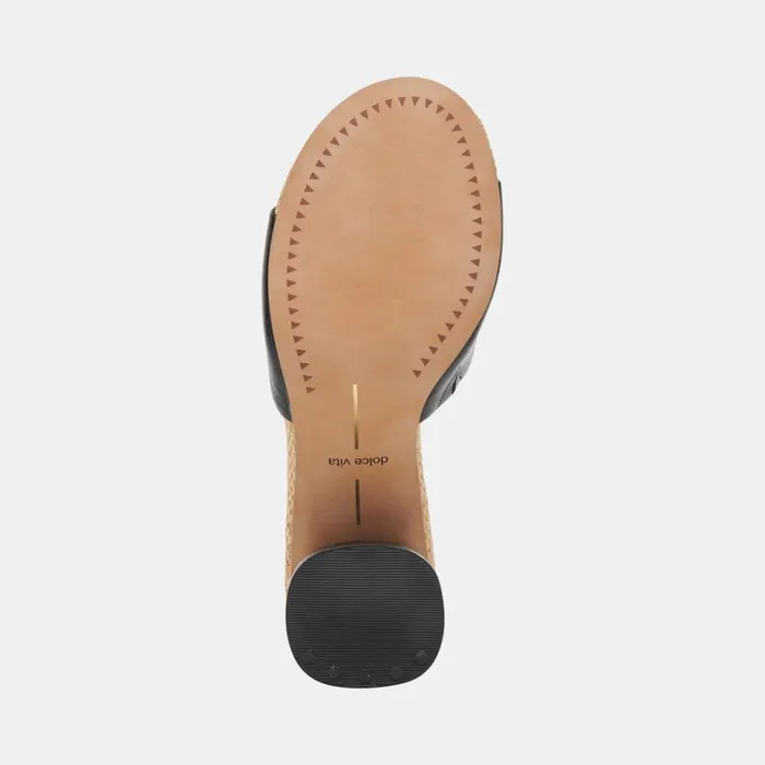 Sandals Women Dolce Vita Minny Raffia Heels Black Leather