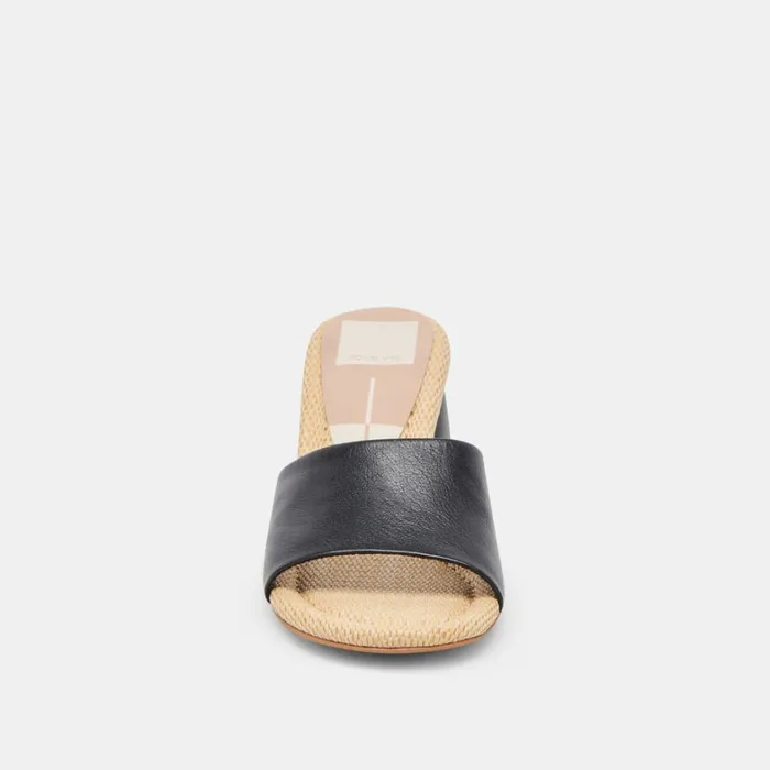 Sandals Women Dolce Vita Minny Raffia Heels Black Leather