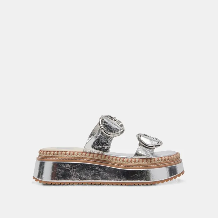 Sandals Women Dolce Vita Rysha Sandals Silver Crinkle Patent