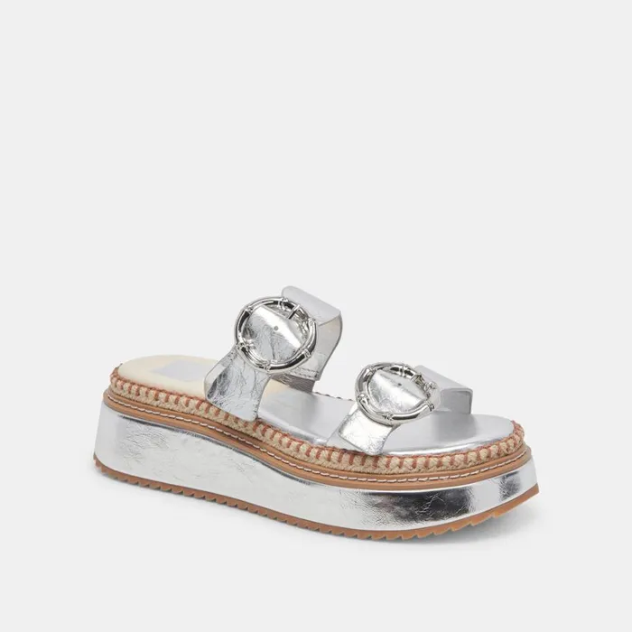 Sandals Women Dolce Vita Rysha Sandals Silver Crinkle Patent