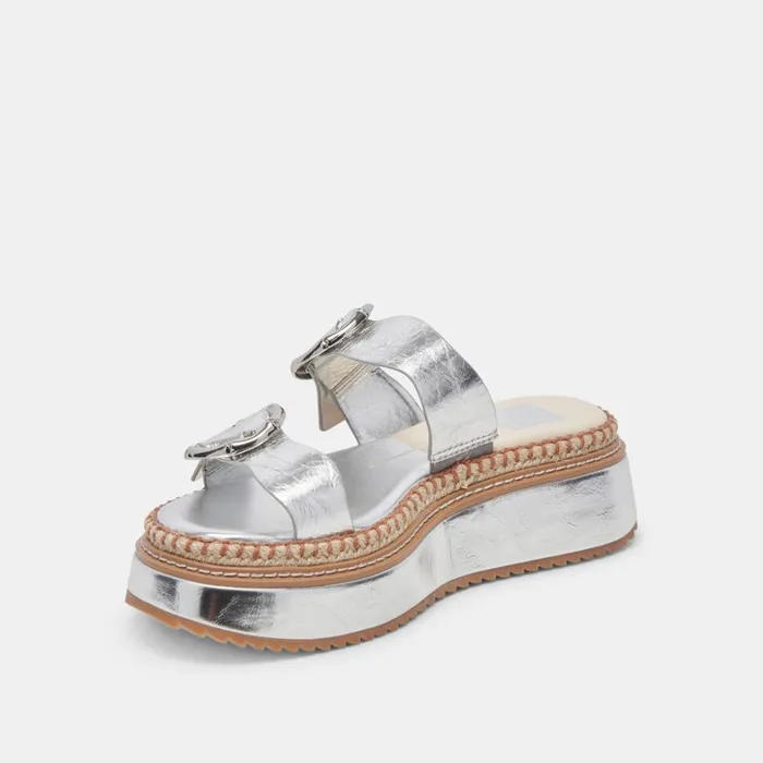 Sandals Women Dolce Vita Rysha Sandals Silver Crinkle Patent