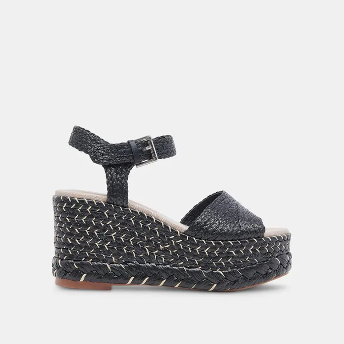 Sandals Women Dolce Vita Tiago Wedges Black Raffia