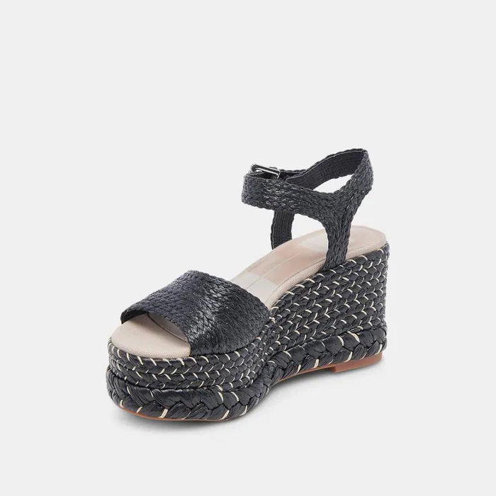 Sandals Women Dolce Vita Tiago Wedges Black Raffia