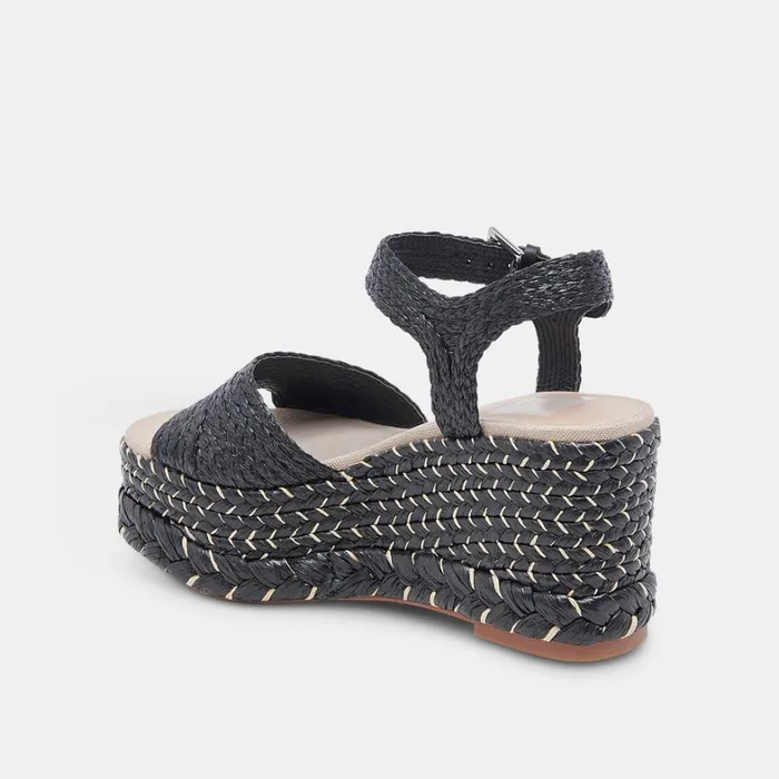 Sandals Women Dolce Vita Tiago Wedges Black Raffia