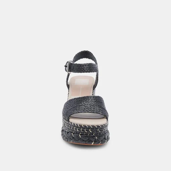 Sandals Women Dolce Vita Tiago Wedges Black Raffia