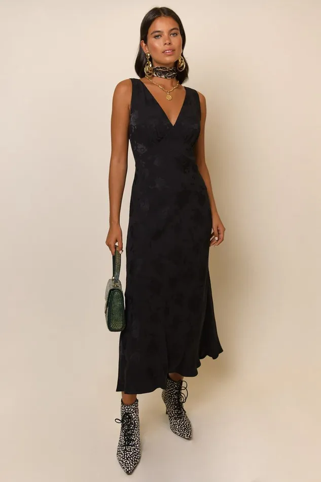 Sandrine Black Poppy Jacquard Women RIXO Dresses
