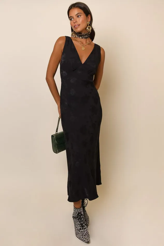 Sandrine Black Poppy Jacquard Women RIXO Dresses Sandrine Black Poppy Jacquard Women RIXO Dresses
